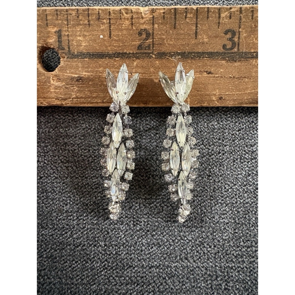 Vintage Rhinestone Shoulder Duster Chandelier Clip On Earrings Bridgerton 40s‎